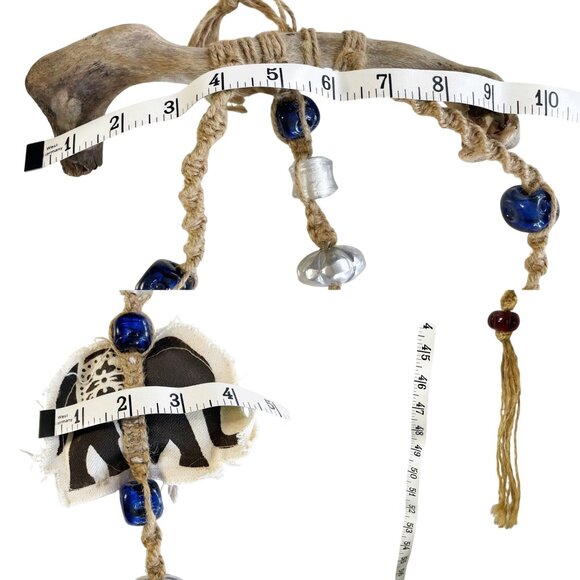 Wall Window Art Cloth Elephant and Blue Glass and Silver Metal Beads on Twine - Picture 6 of 7